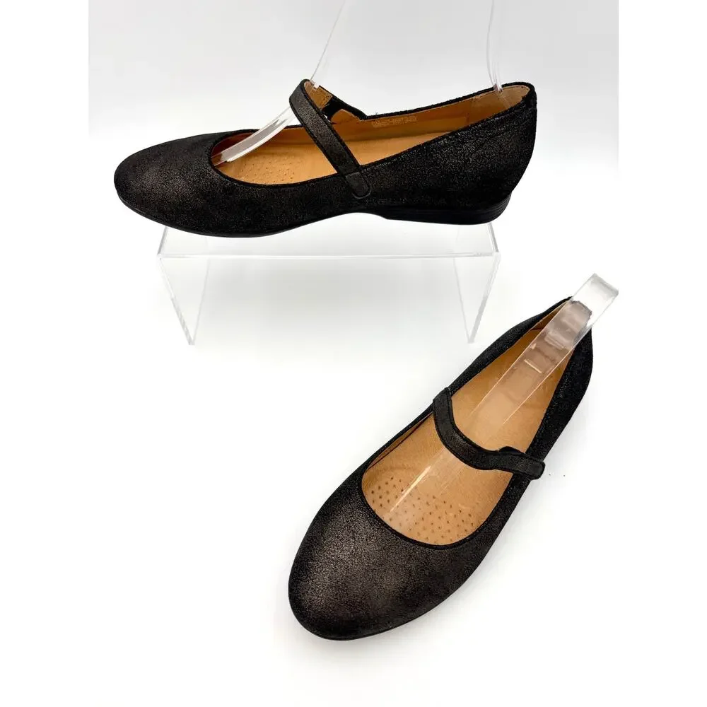Dansko Mary Jane Flats Metallic Pewter Black Size 38 / 8 Arch Support